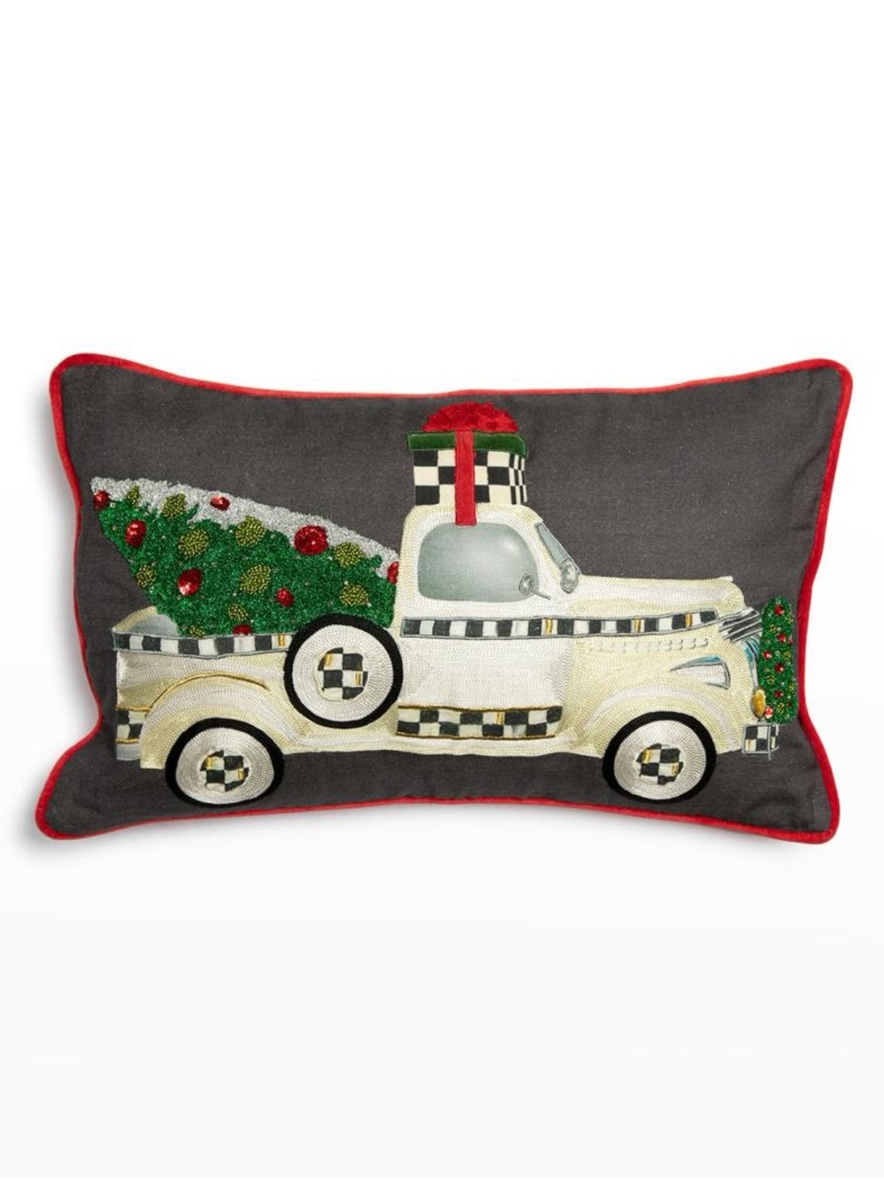 MacKenzie-Childs Holiday Christmas Tree Truck Decorative Throw Pillow NWT
